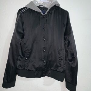 American eagle black satin hooded bomber jacket XL